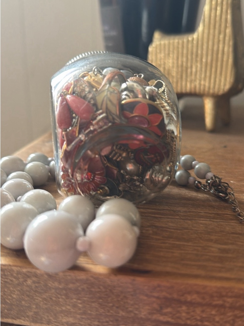 Warm romantic blush and gray mystery mini jewelry jar - lots inside even when sm - Picture 3 of 5